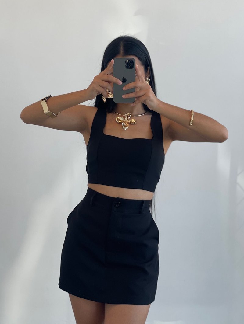 Cropped Short Saia Cos Alto Conjunto Feminino Cropped E Short Saia - Main Image