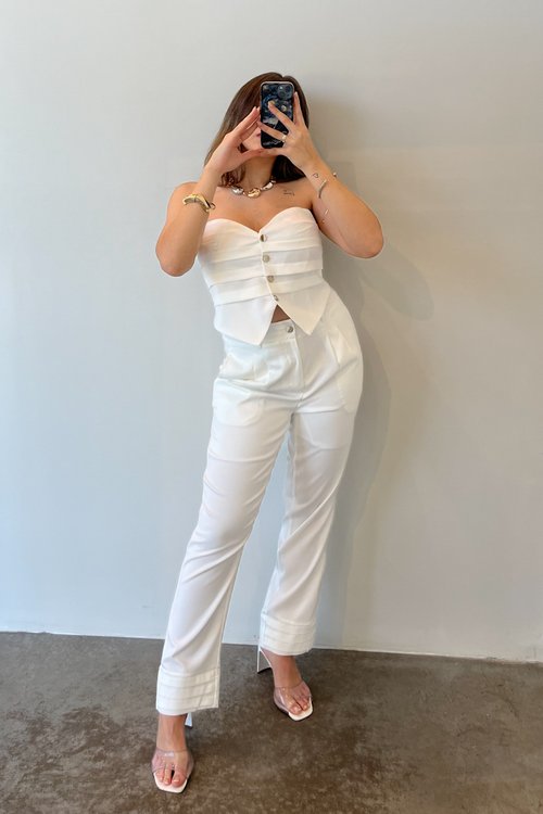 Conjunto Feminino Blusa Tomara que Caia e Calça Social Pietra