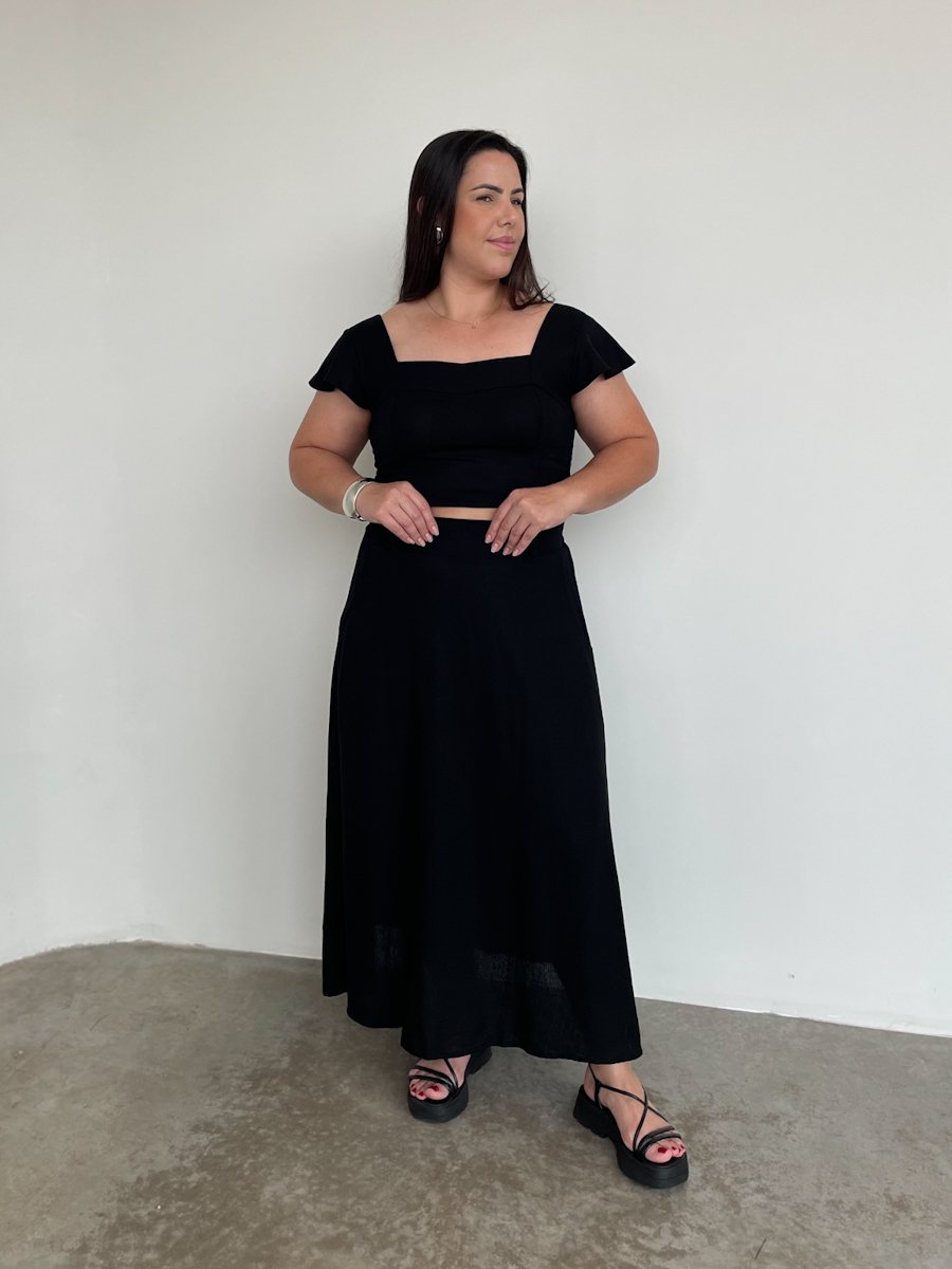 02 conjunto plus feminino top e saia viscolinho milene