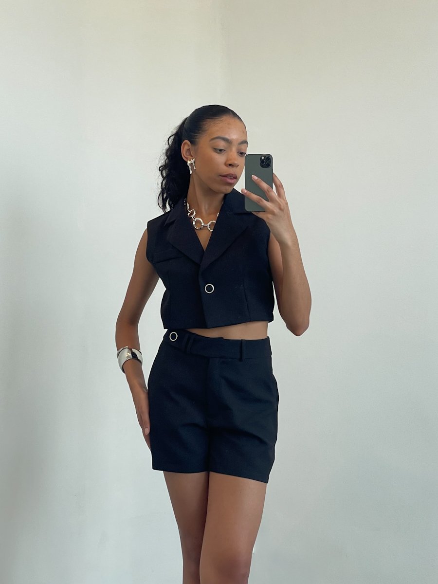 15 conjunto feminino colete e short de alfaiataria vivi