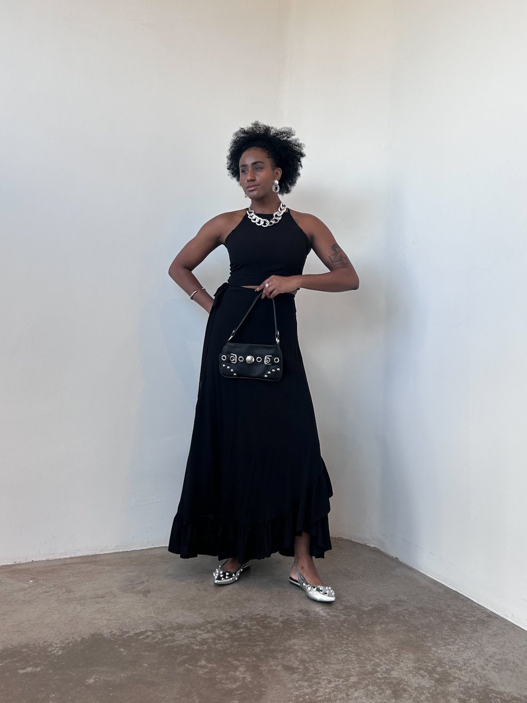 23 conjunto feminino saia envelope babado e top de amarrar viscolinho sabrina