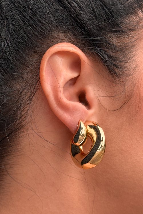 Brinco Duplo Feminino de Argola Ondulada Anelise - Dourado