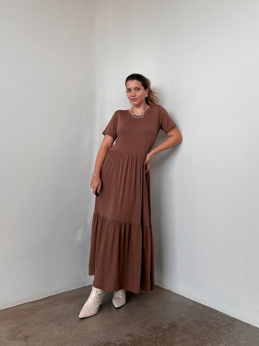 princess polly baby blue dress Long loose-fitting dress , taupe brown