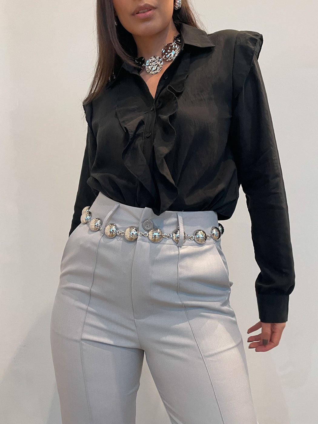 24 camisa feminina manga longa 1 babado com toque acetinado monik