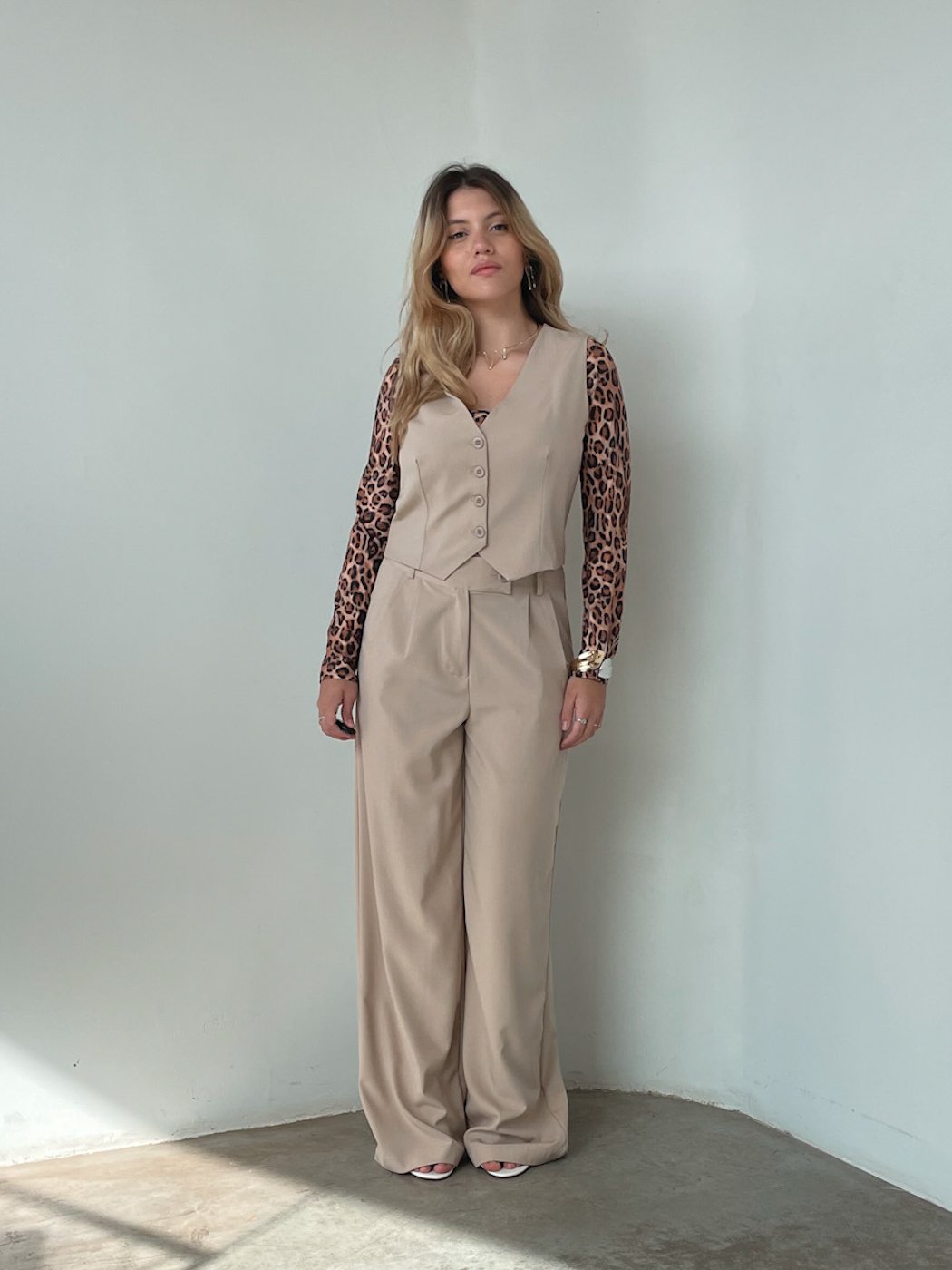 02 conjunto colete e calca pantalona de alfaiataria renata