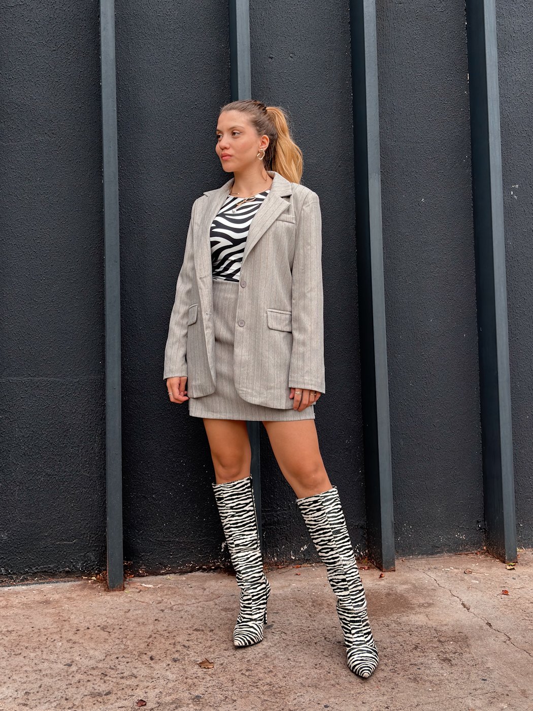 15 conjunto blazer e saia alfaiataria risca de giz aline