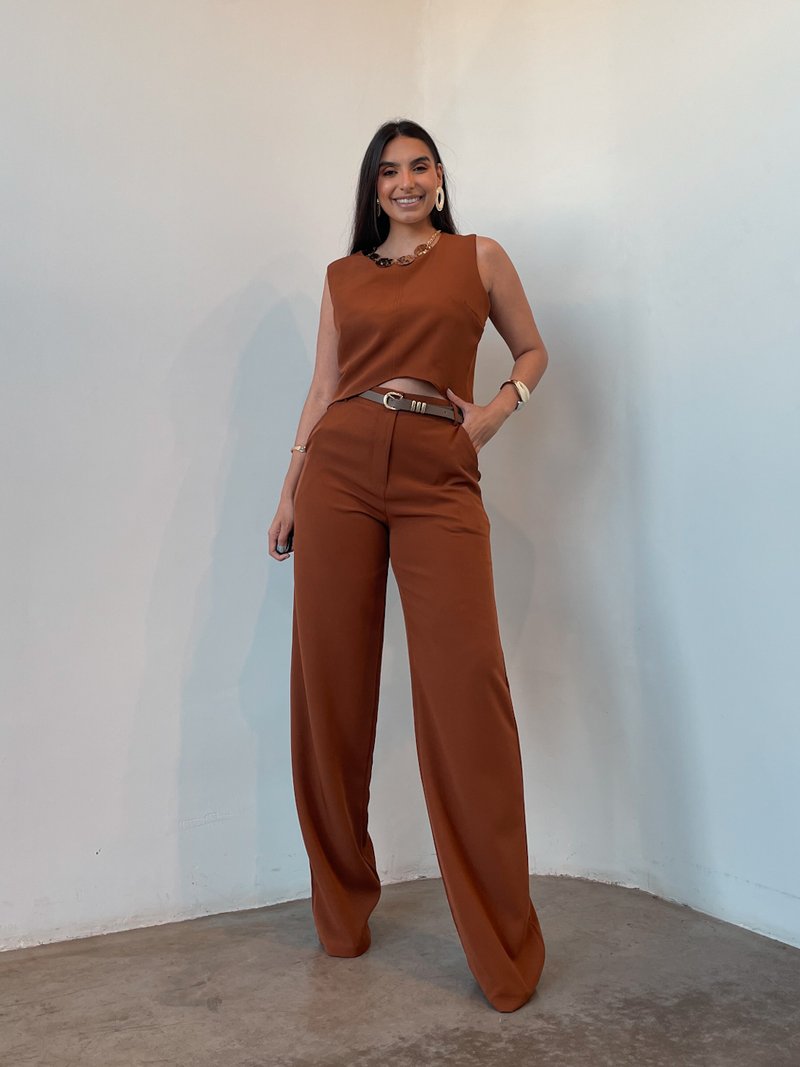Conjunto Alfaiataria Top Cropped Ziper Costas e Pantalona Eloara