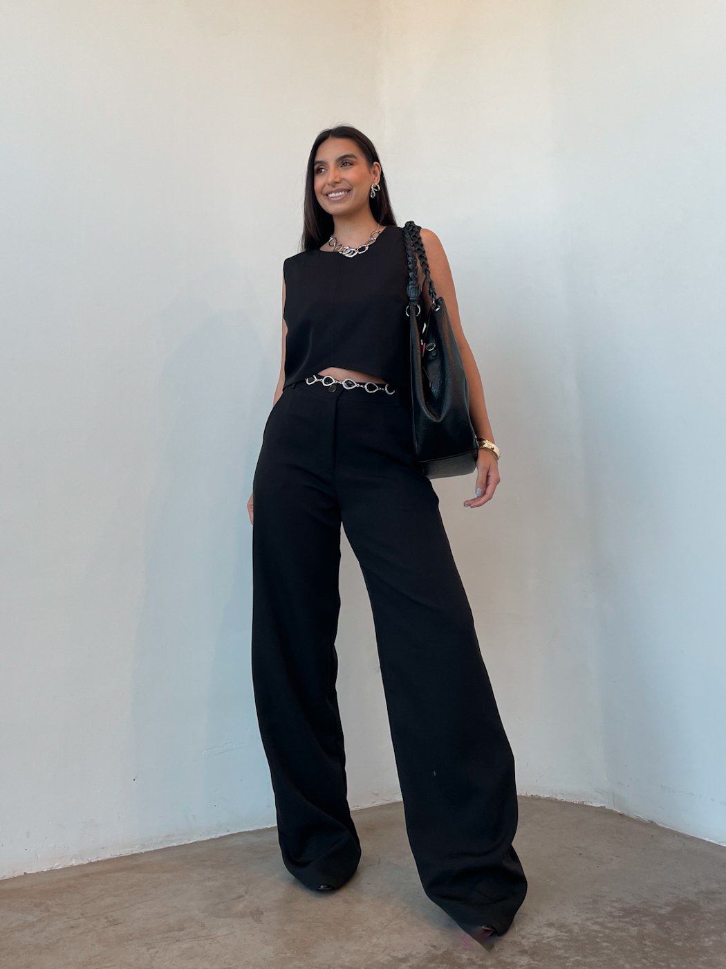 15 conjunto alfaiataria top cropped ziper costas e pantalona eloara
