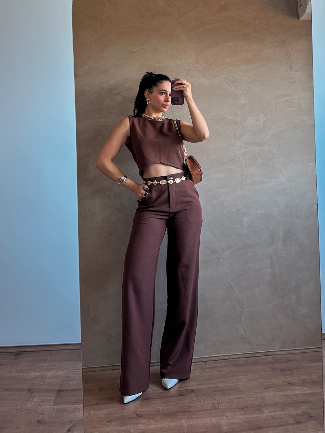 28 conjunto alfaiataria top cropped ziper costas e pantalona eloara