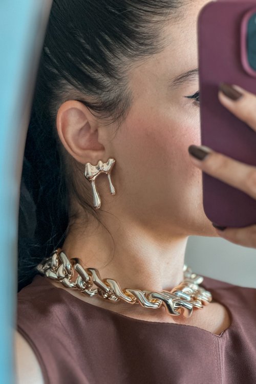 Brinco com 2 Gotas Organicas Serena - Dourado