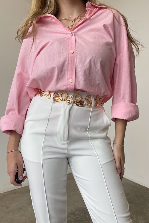 Camisa Feminina Classica Algodão e Linho Mayra - Rosa