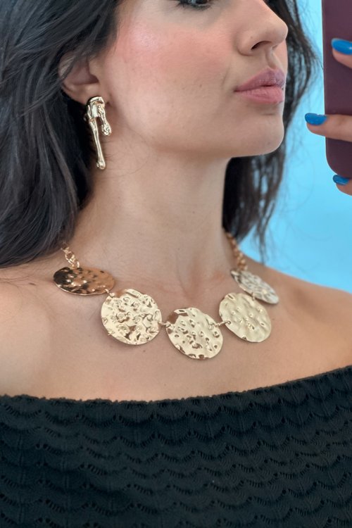 Colar com Corrente e 5 Circulos Efeito Amassado Isis - Dourado