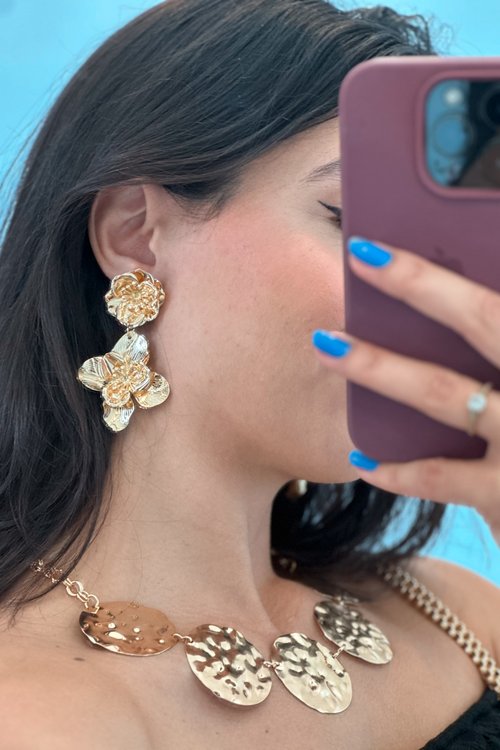 Brinco 2 Flores Maxi Malu - Dourado