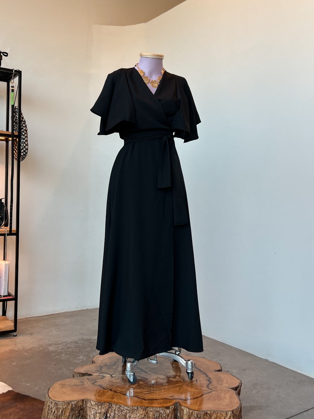 02 vestido feminino midi elegante envelope transpassado com manga ampla de festa kami