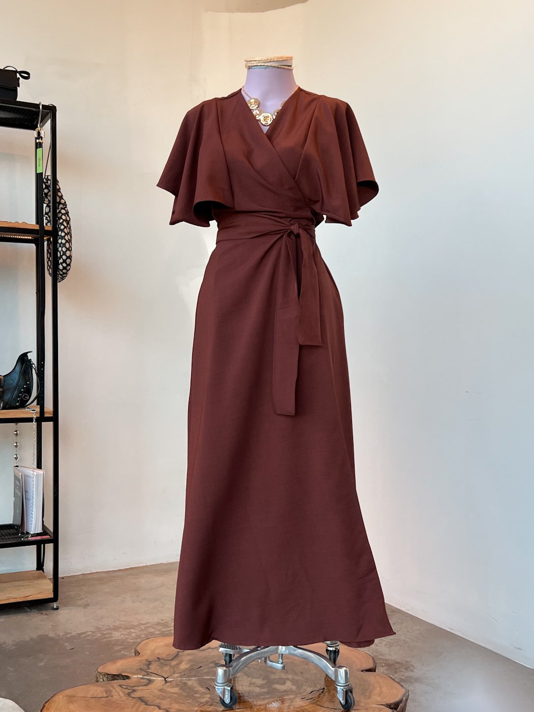 10 vestido feminino midi elegante envelope transpassado com manga ampla de festa kami