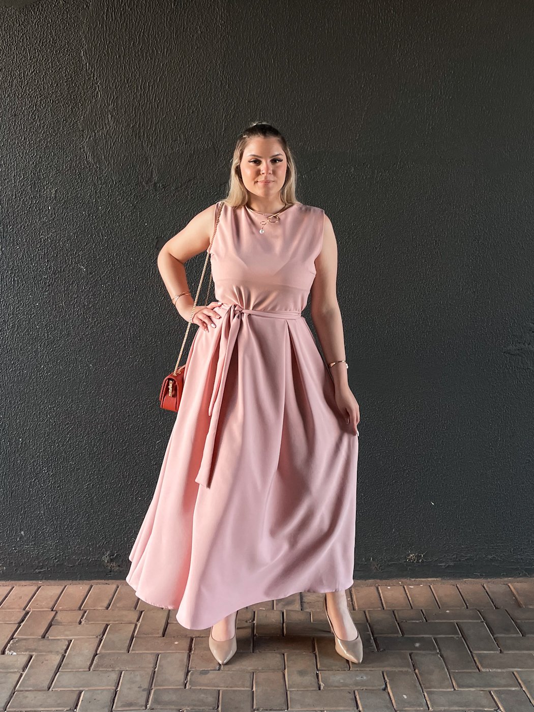 22 vestido feminino midi regata com cinto faixa classico eduarda