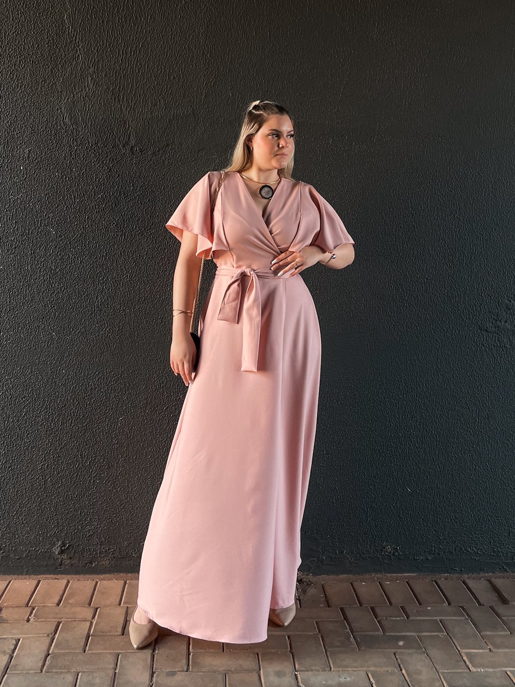 29 vestido feminino midi elegante envelope transpassado com manga ampla de festa kami