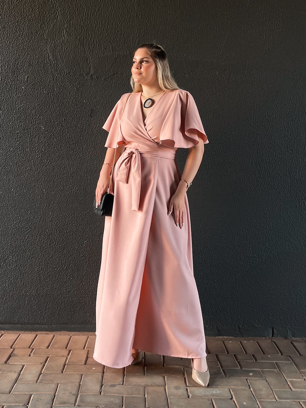 33 vestido feminino midi elegante envelope transpassado com manga ampla de festa kami