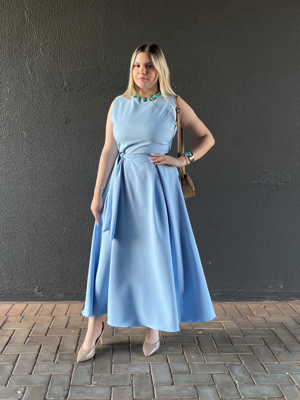 27 vestido feminino midi regata com cinto faixa classico eduarda