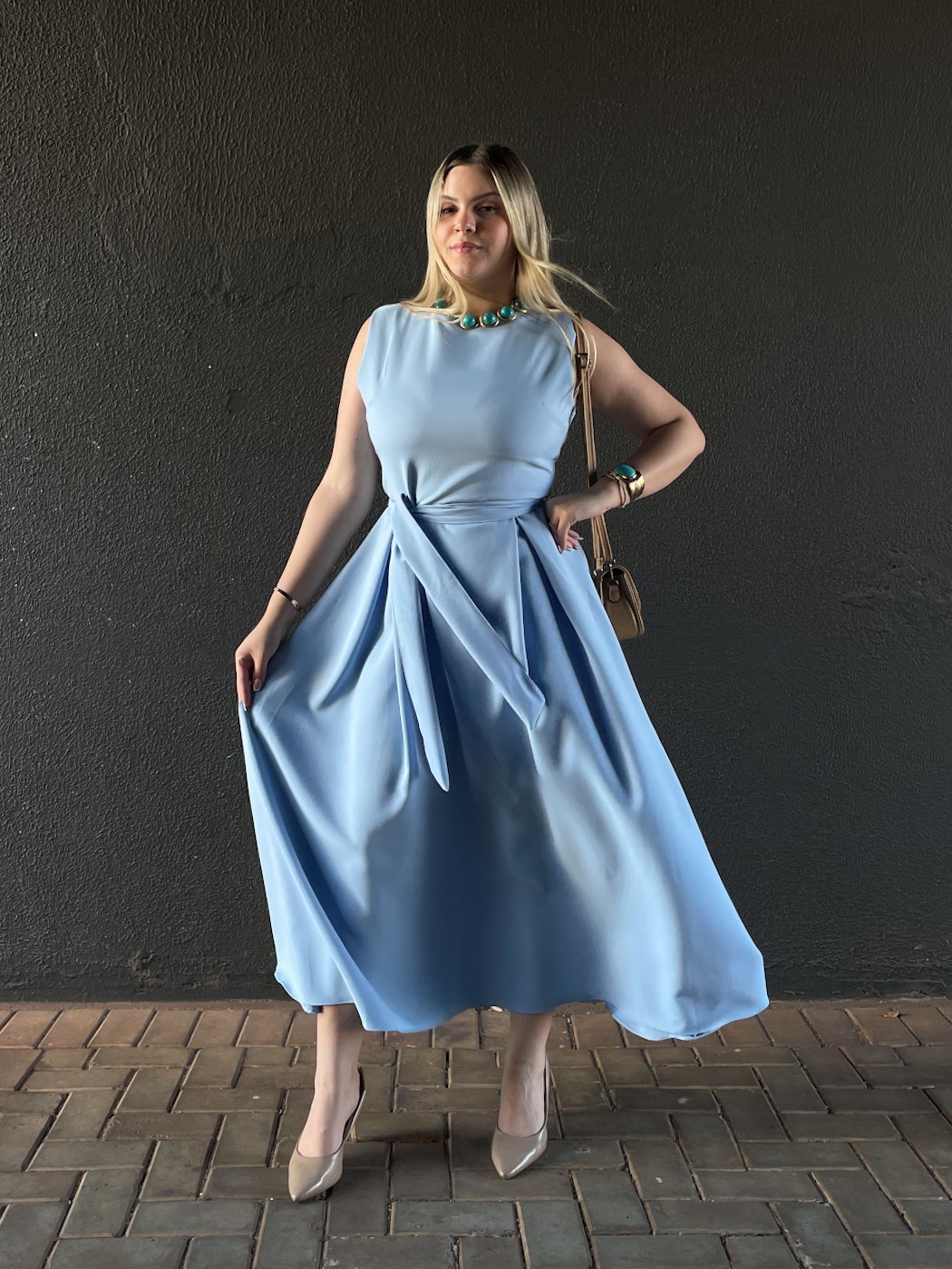 28 vestido feminino midi regata com cinto faixa classico eduarda