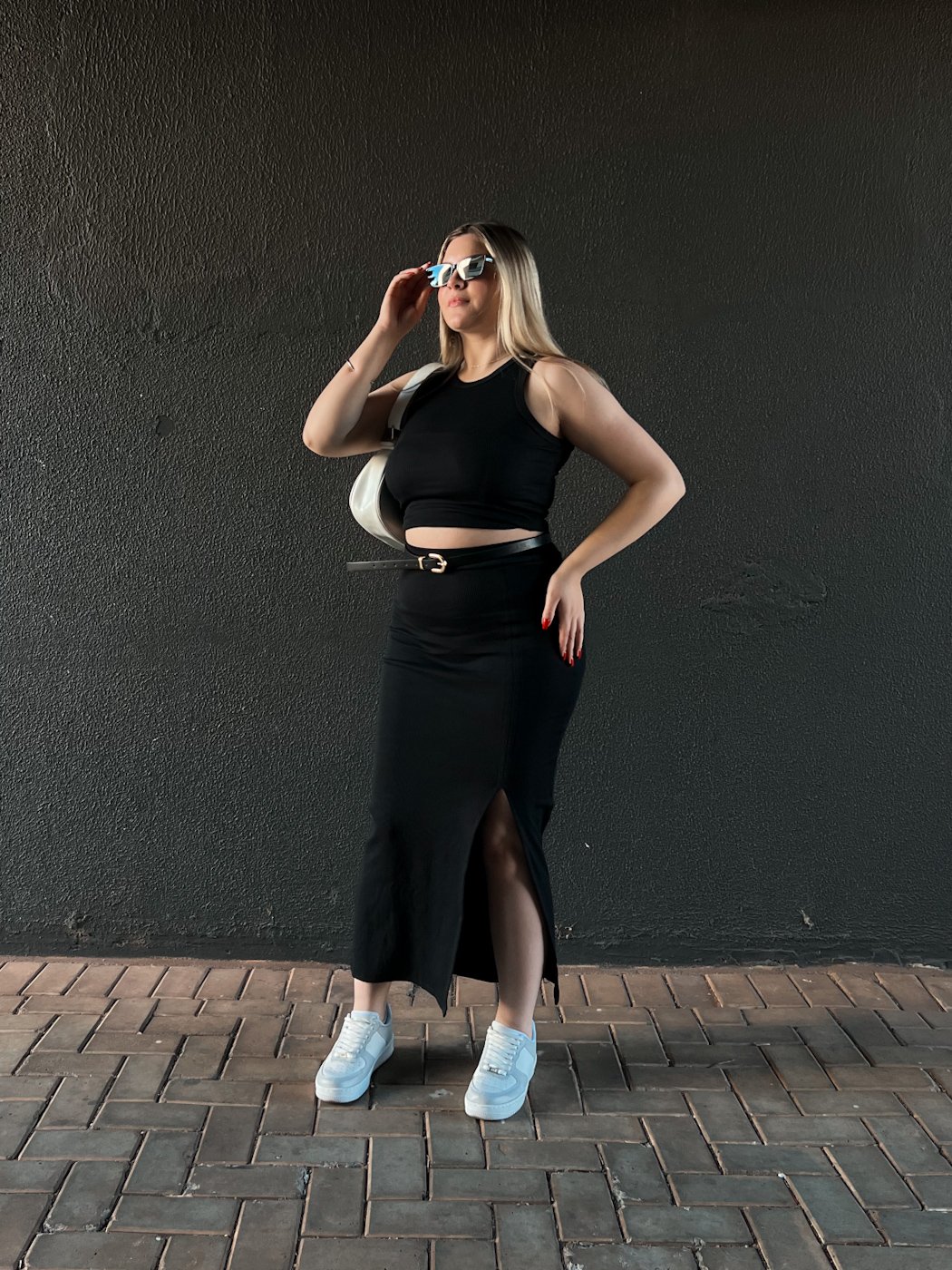 03 saia feminina longa canelada com fenda michele