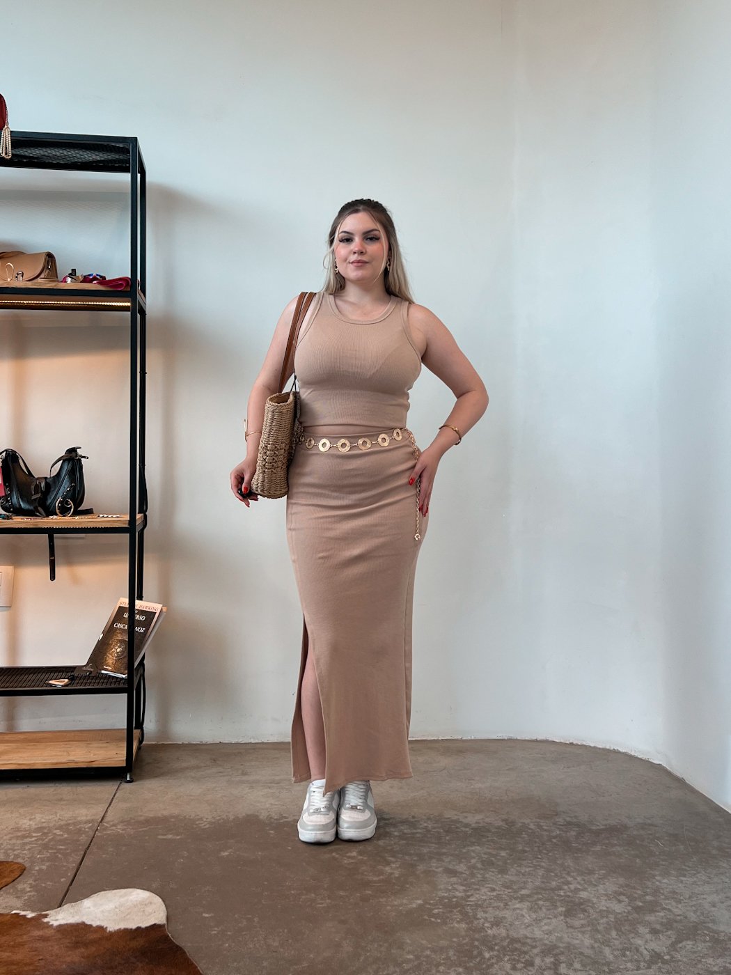 07 saia feminina longa canelada com fenda michele