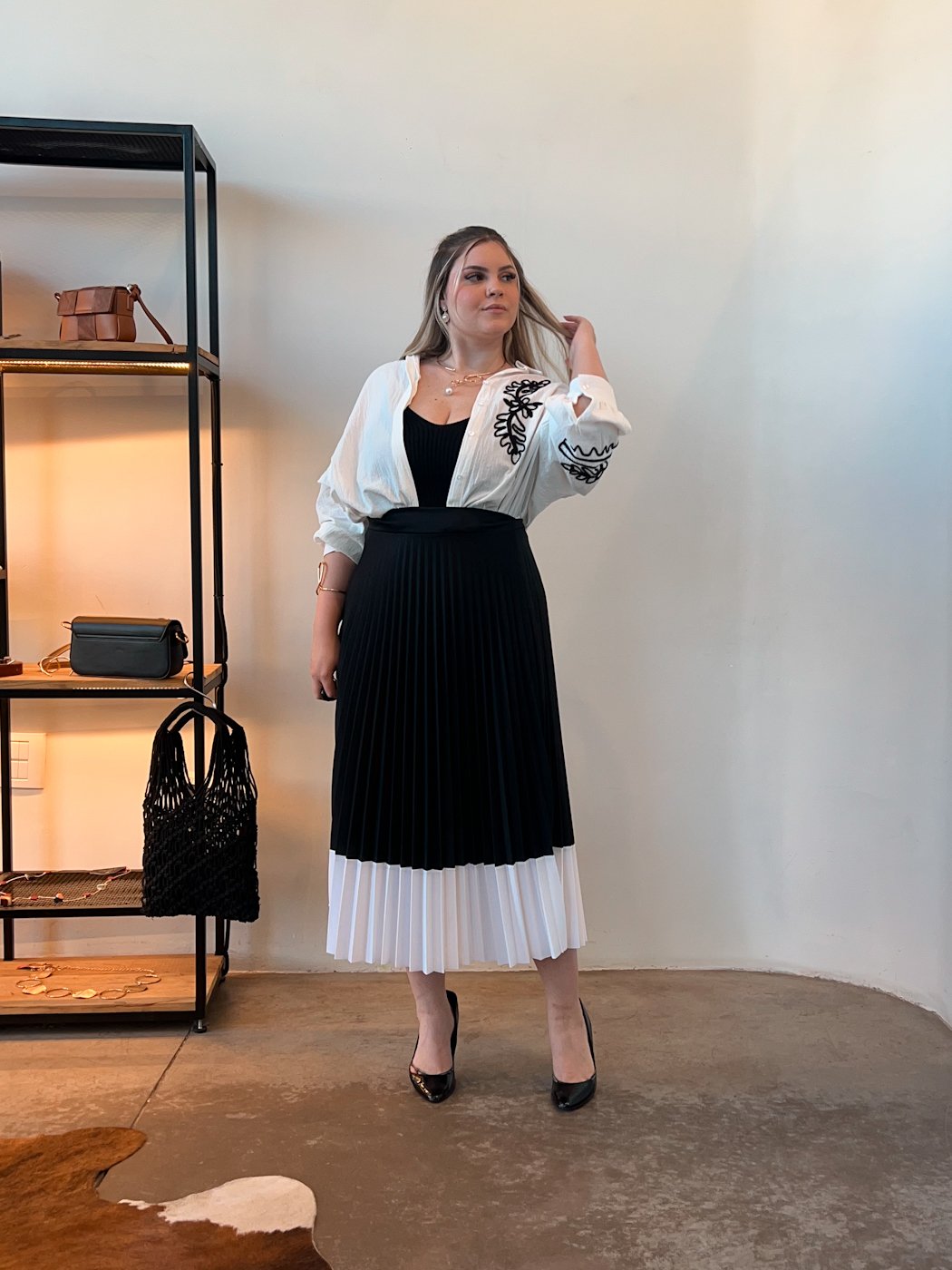 01 saia feminina plissada com 2 cores duo marilia