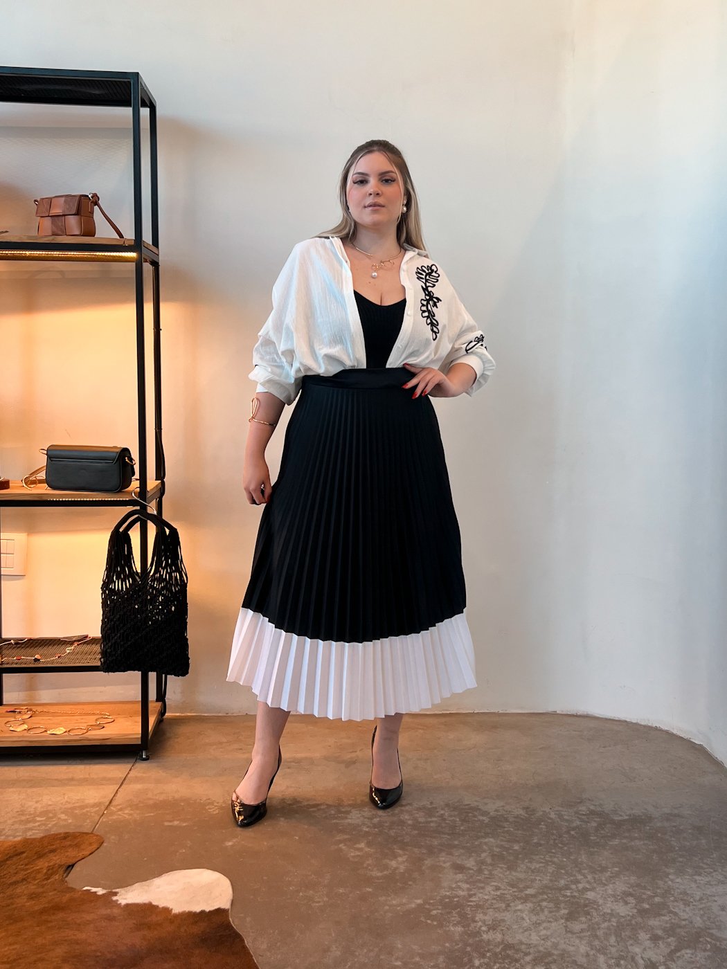 04 saia feminina plissada com 2 cores duo marilia