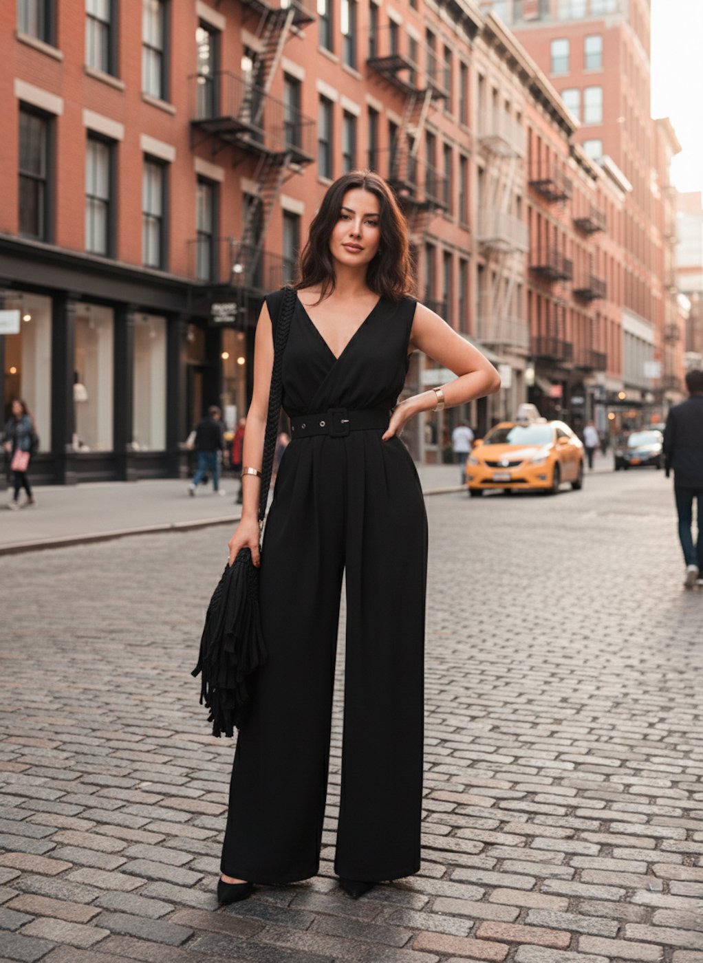 01 macacao feminino pantalona com cinto capa estruturado com alca larga e decote v helena