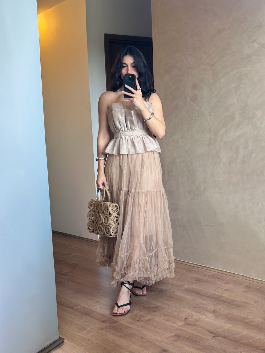 05 saia feminina midi com tule voil e babadinhos em camadas maraisa