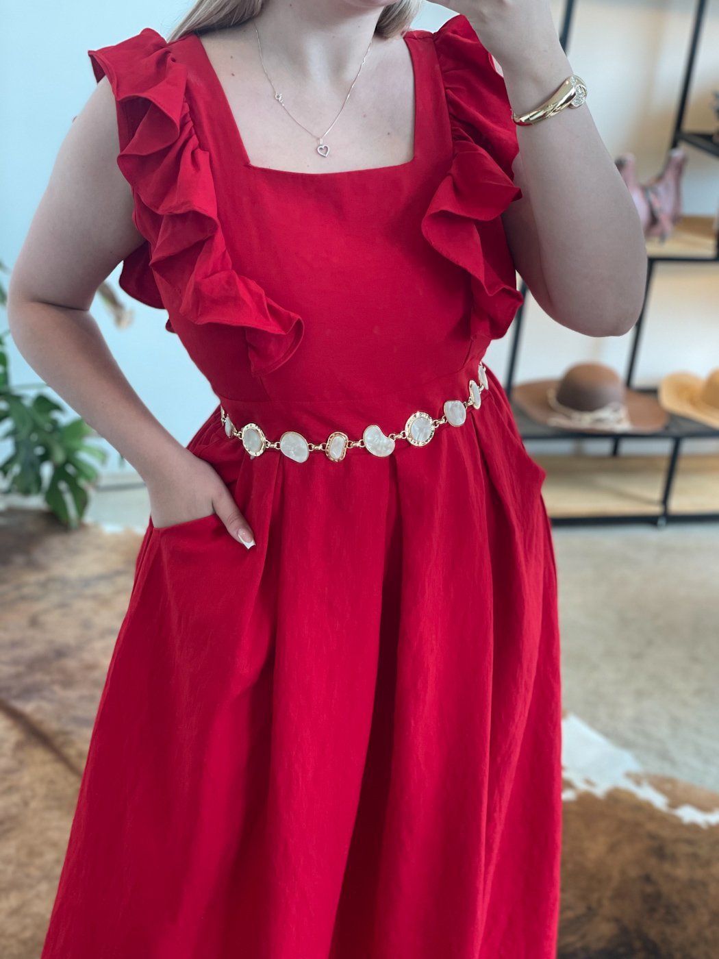 01 vestido feminino midi com babado no ombro laysa