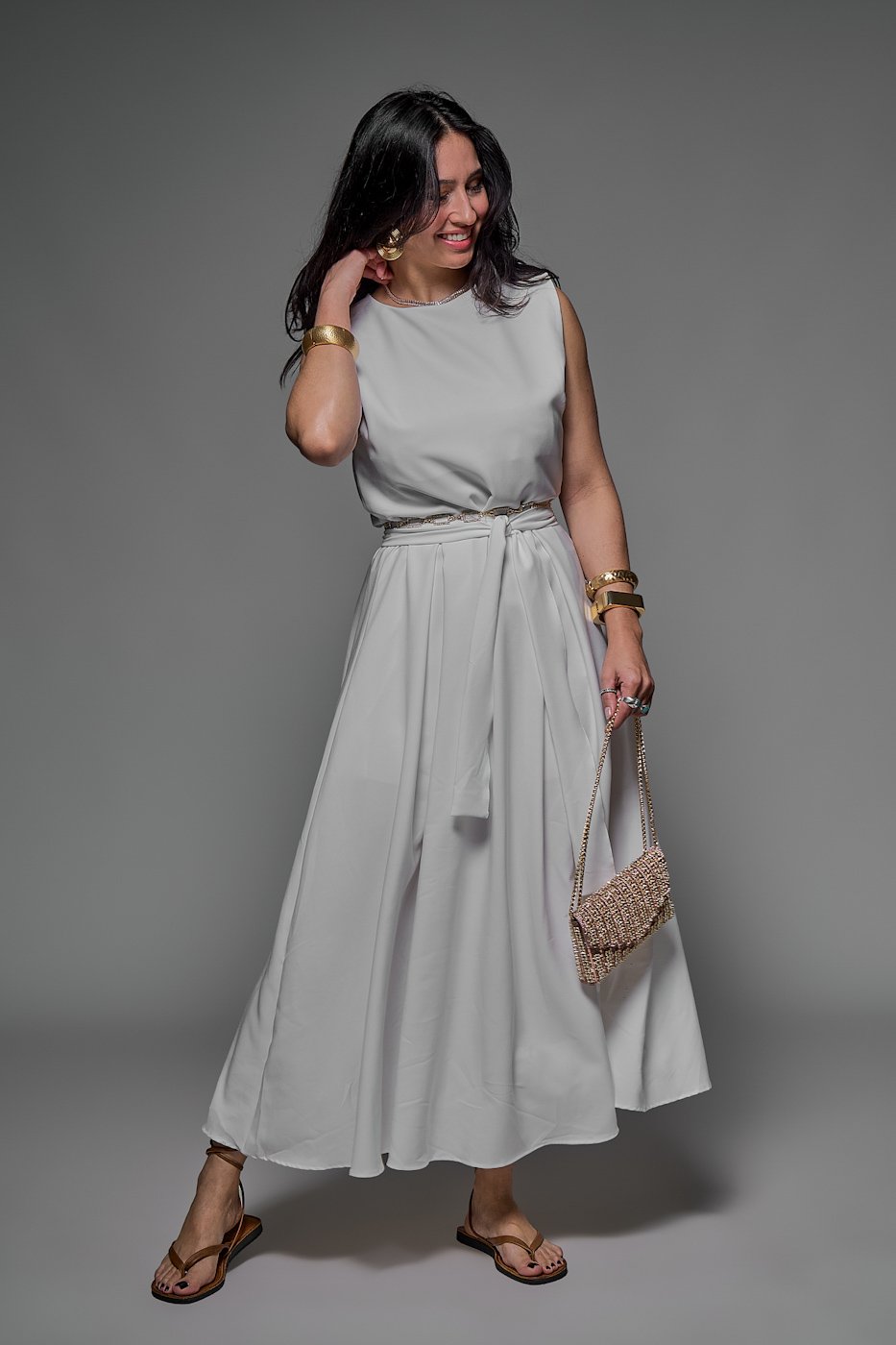 65 vestido feminino midi regata com cinto faixa classico eduarda