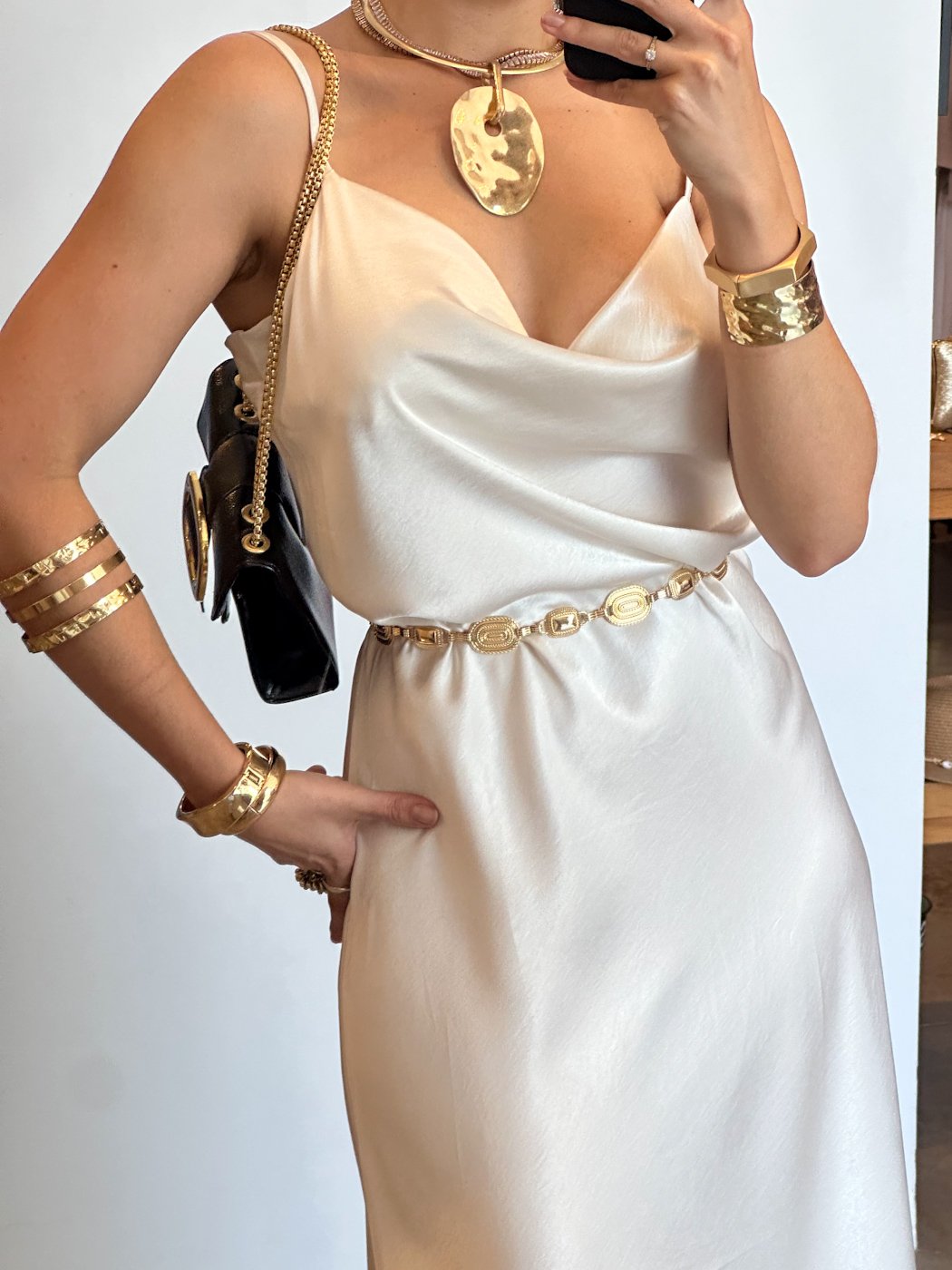 21 vestido slip dress de cetim midi com alca e gola boba aline