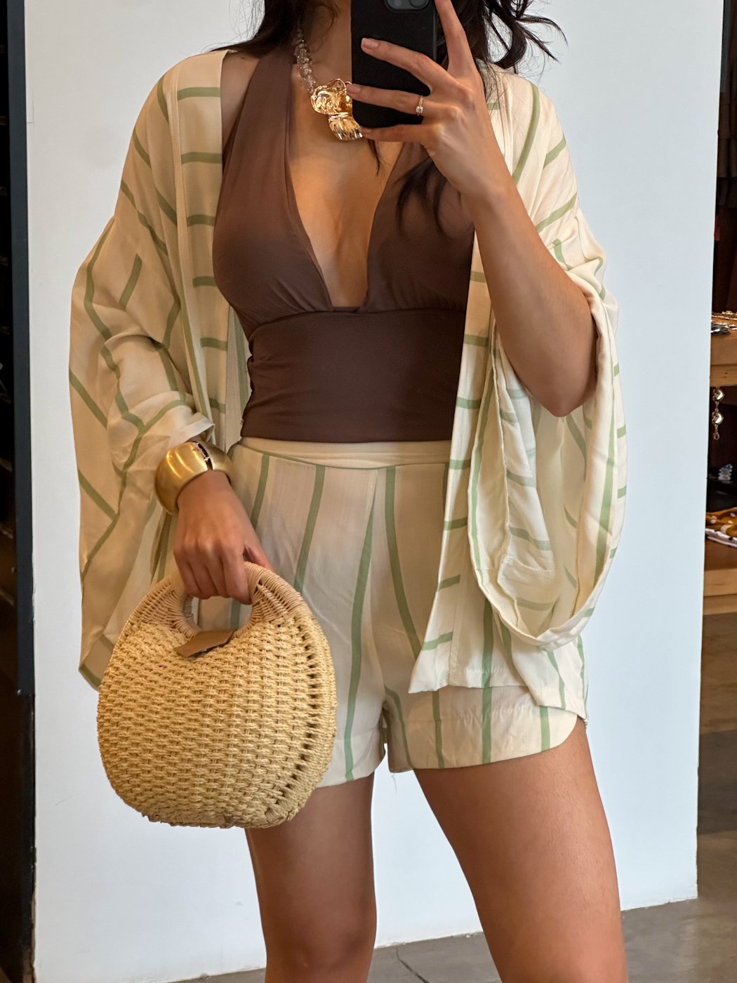 03 conjunto feminino de kimono e short listrado largo amanda