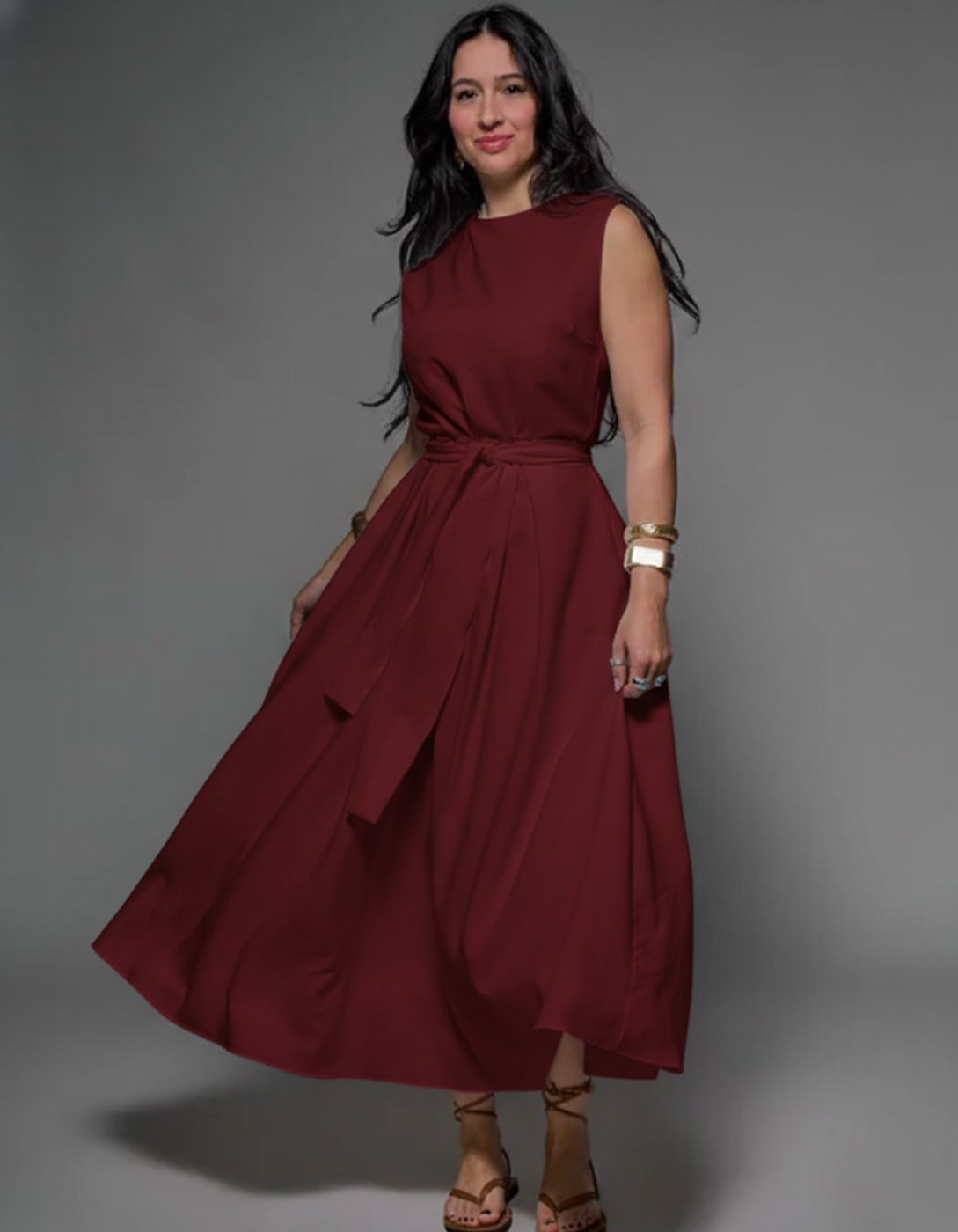 96 vestido feminino midi regata com cinto faixa classico eduarda