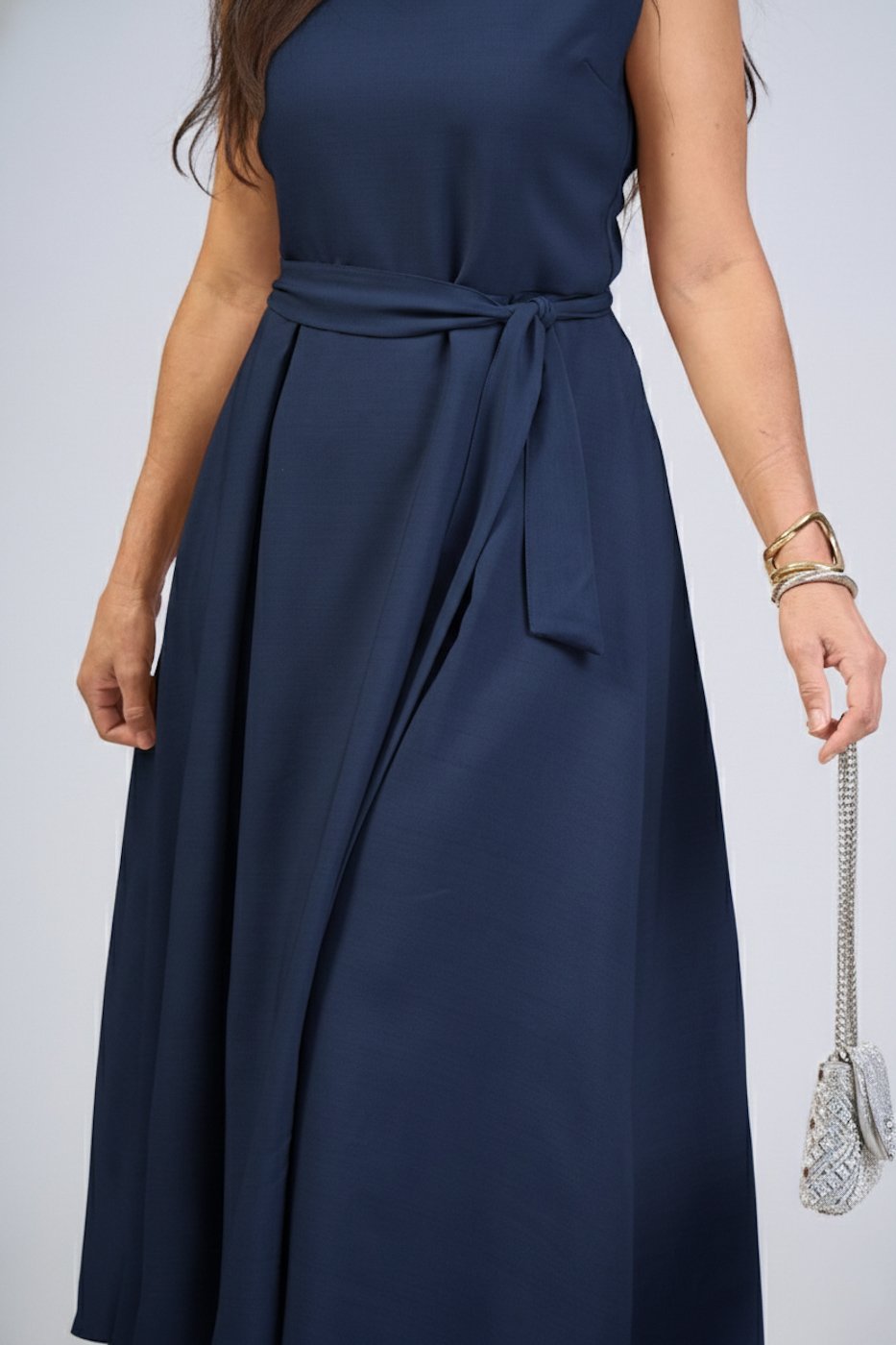 104 vestido feminino midi regata com cinto faixa classico eduarda