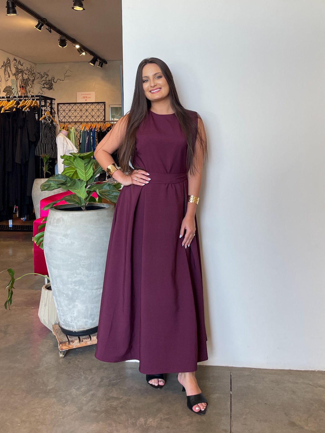 111 vestido feminino midi regata com cinto faixa classico eduarda