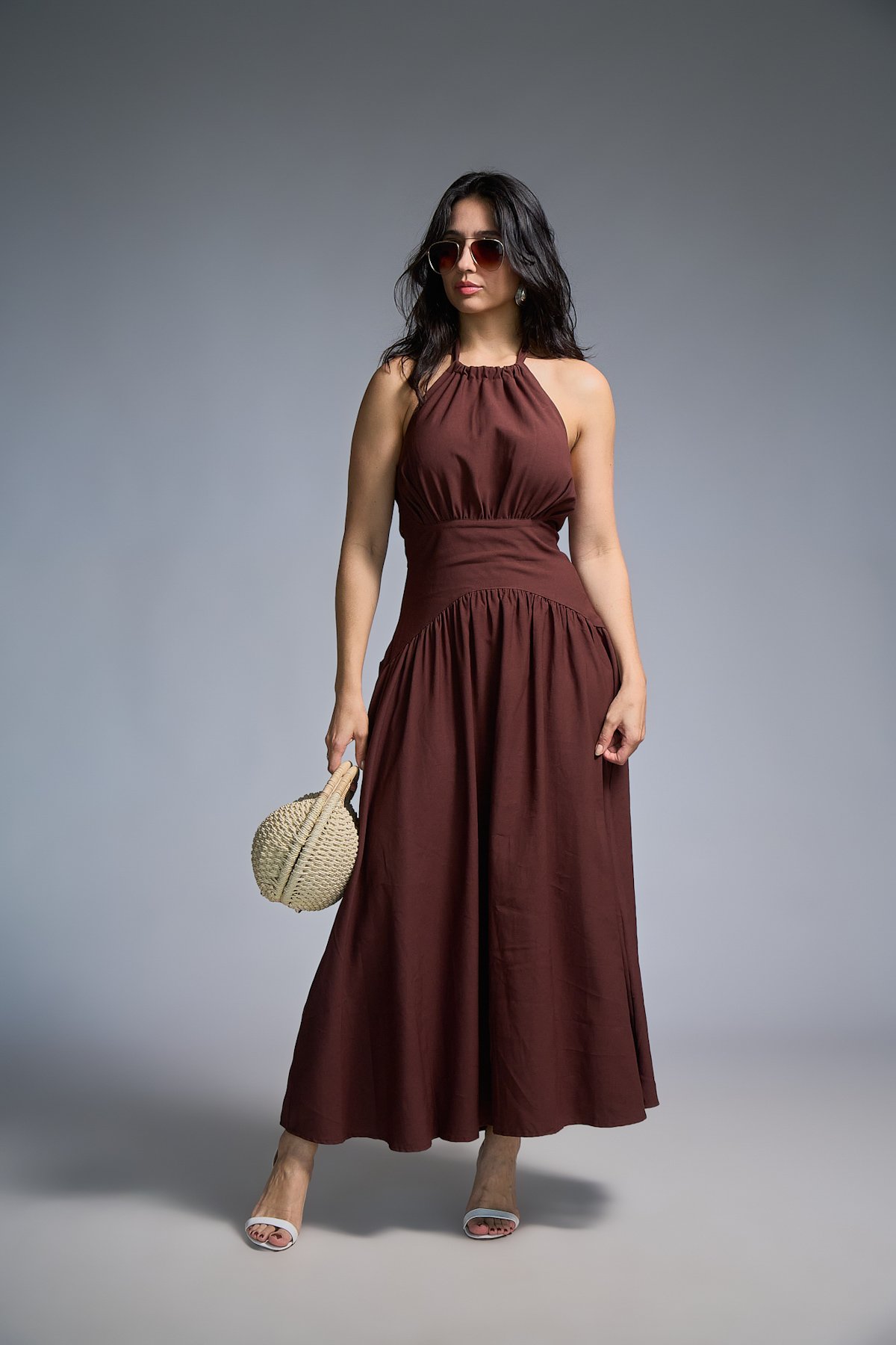 01 vestido longo com pala na cintura amarrar pescoco e costas lia