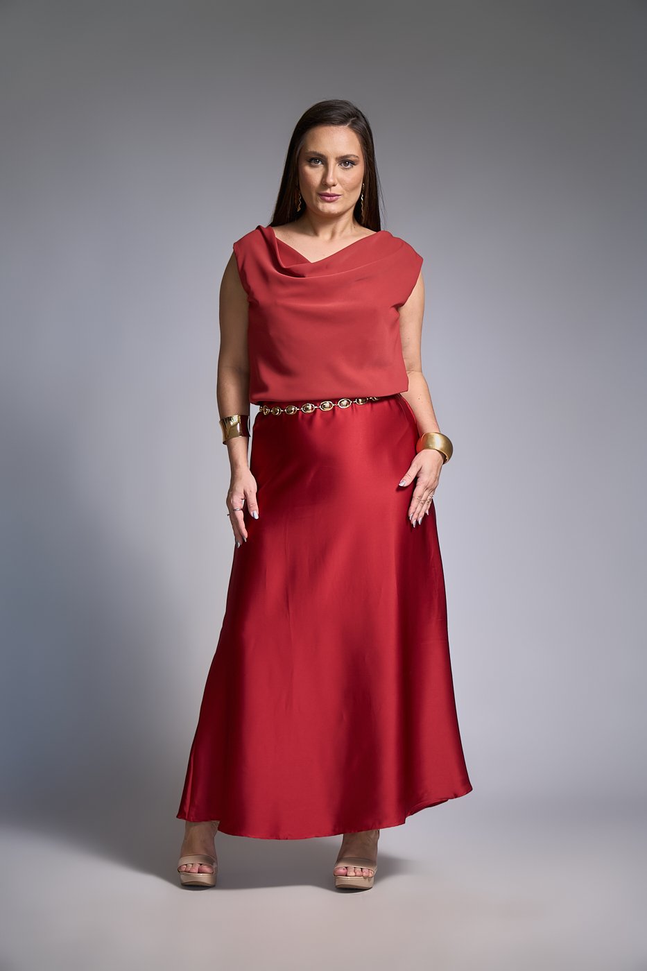 22 saia feminina midi cetim elastico no cos marina