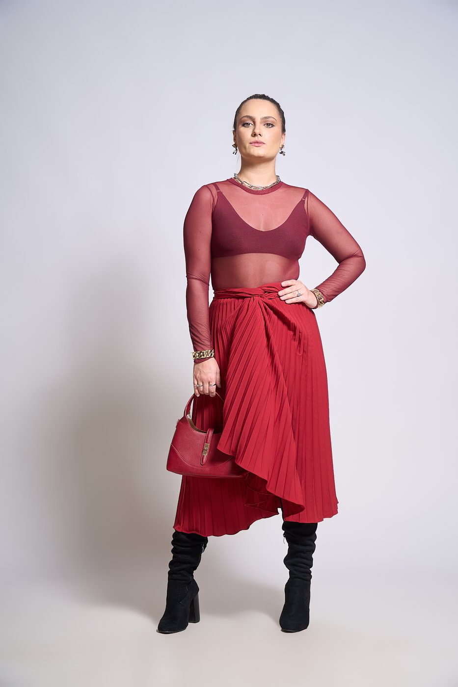 70 saia feminina plissada envelope midi madu