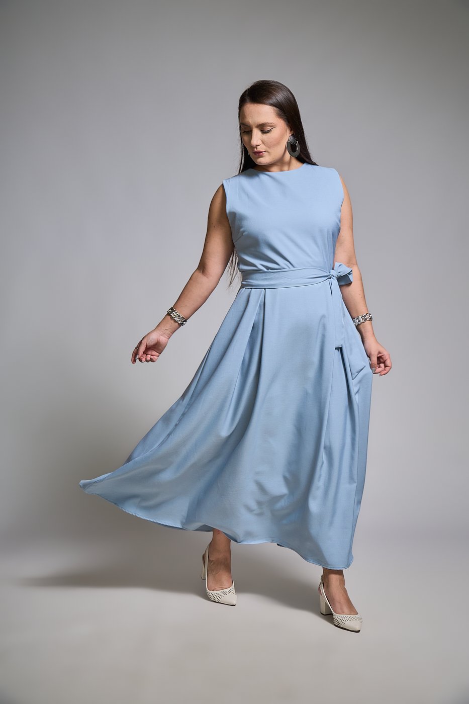 122 vestido feminino midi regata com cinto faixa classico eduarda