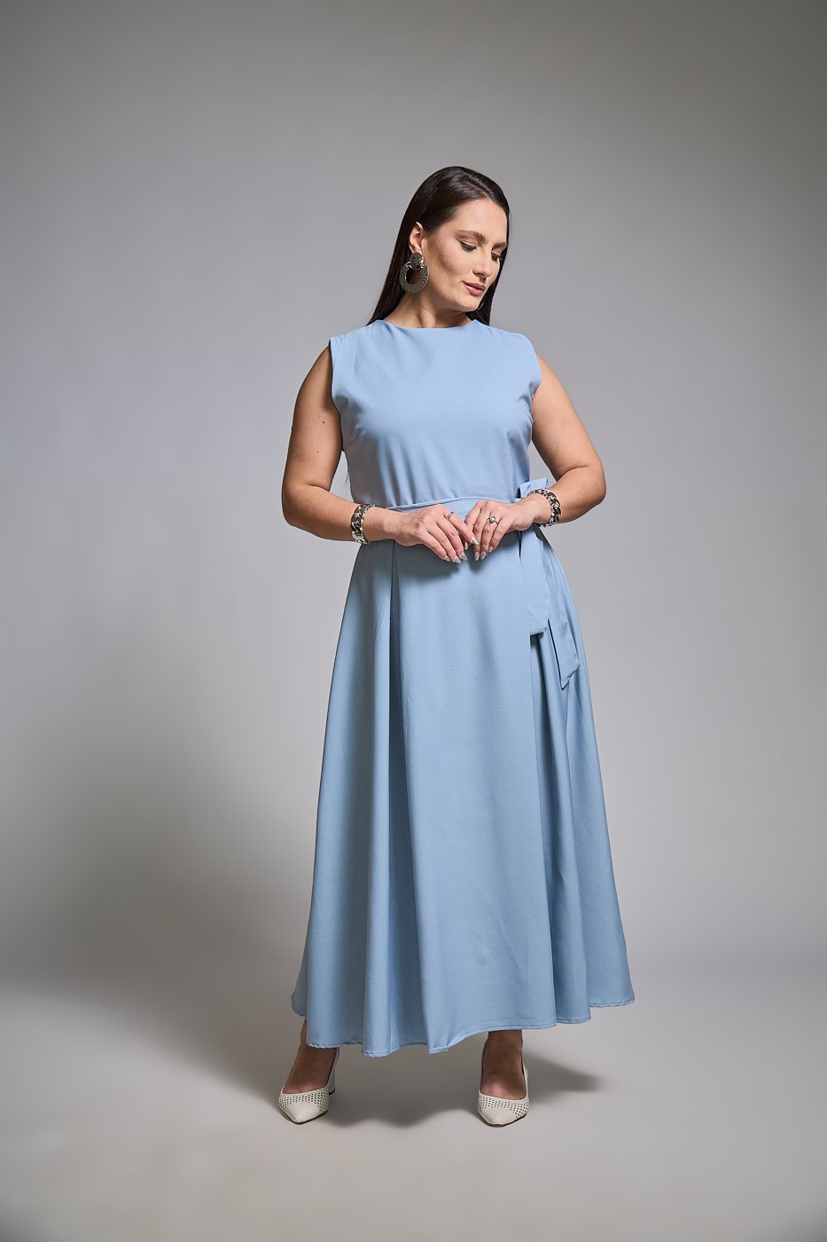 125 vestido feminino midi regata com cinto faixa classico eduarda