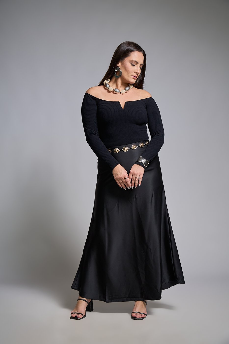 14 saia feminina midi cetim elastico no cos marina