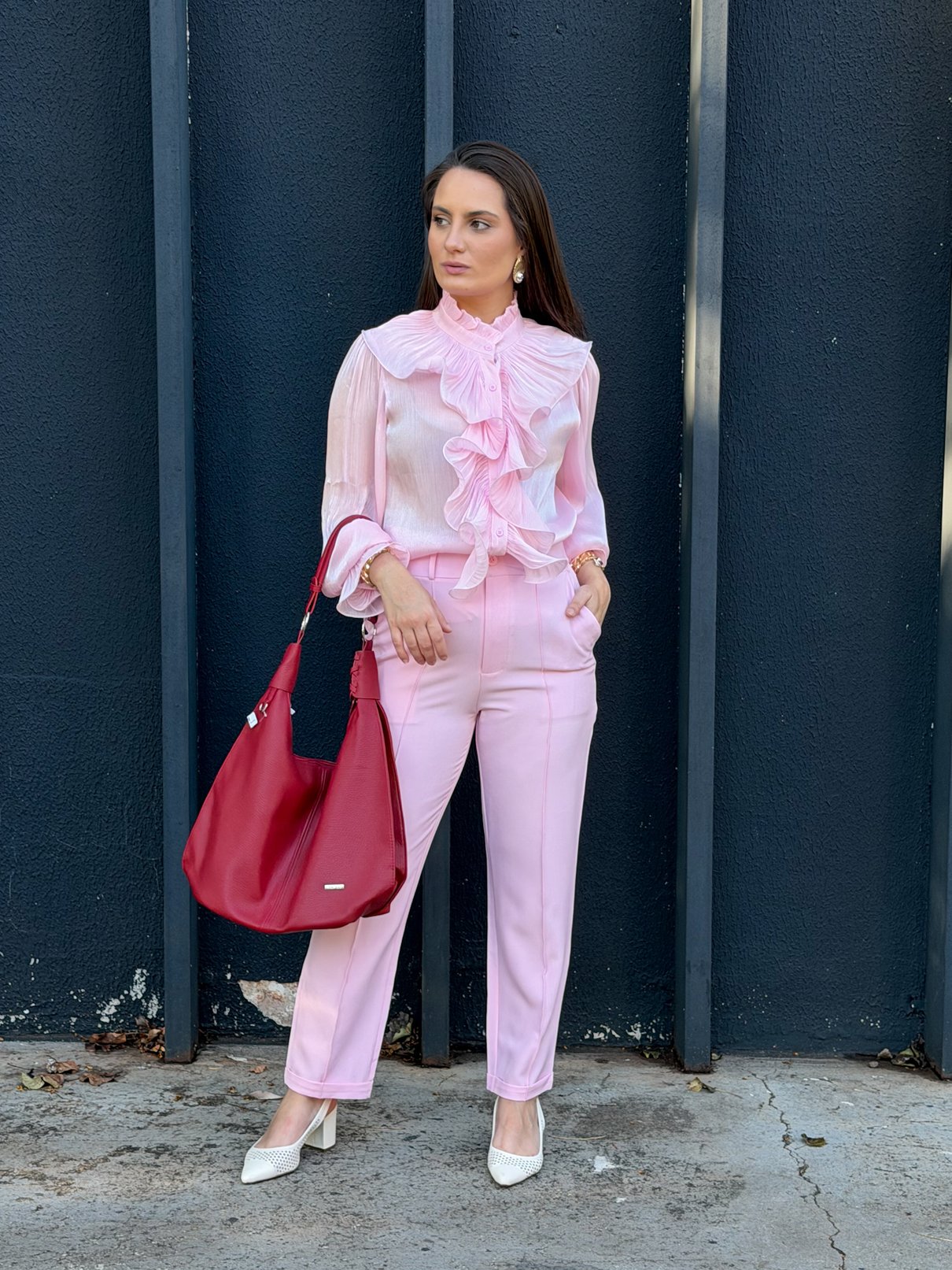 13 camisa com babado plissado com pregas cintilante natalia