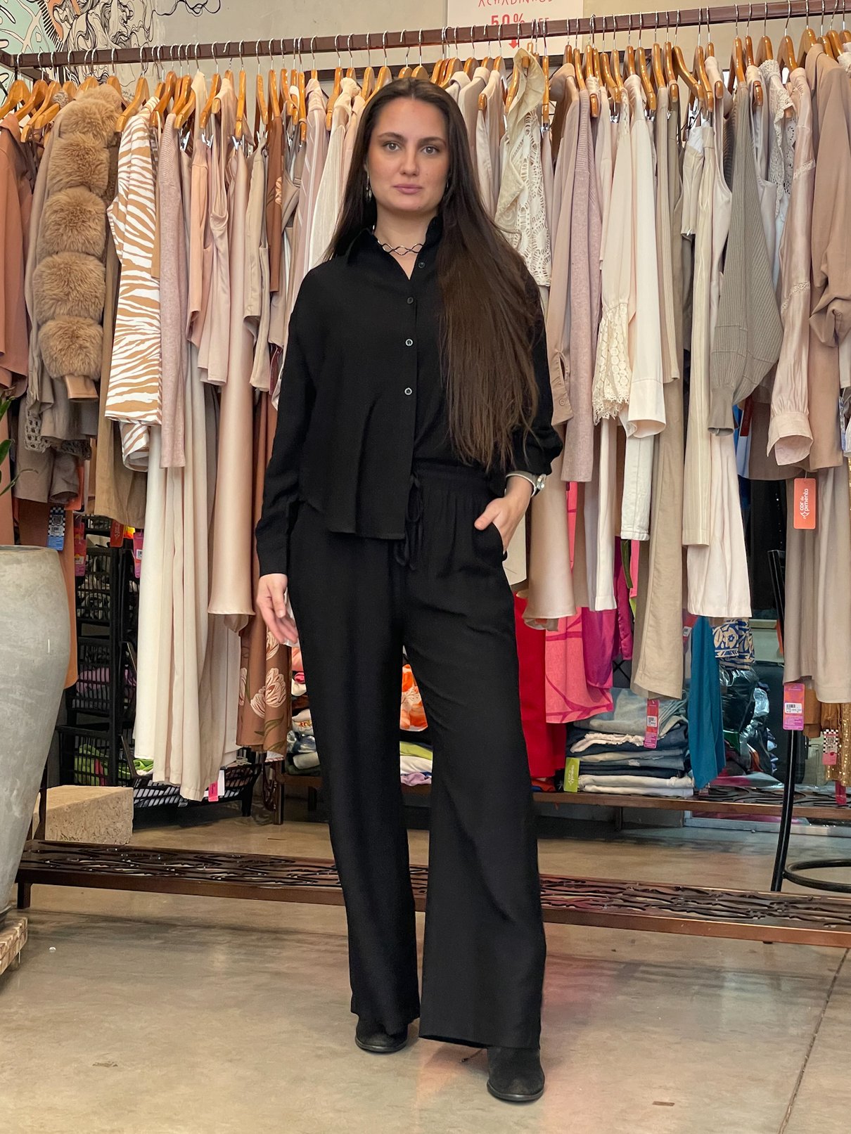 03 conjunto de camisa e calca pantalona marina