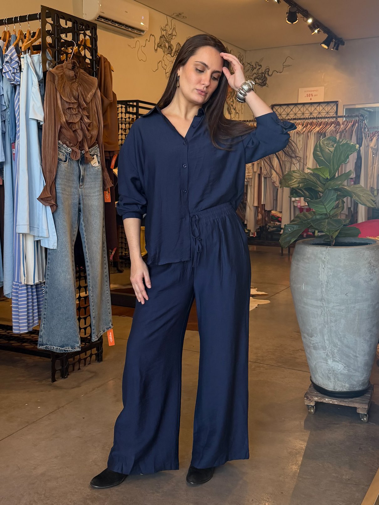 16 conjunto de camisa e calca pantalona marina