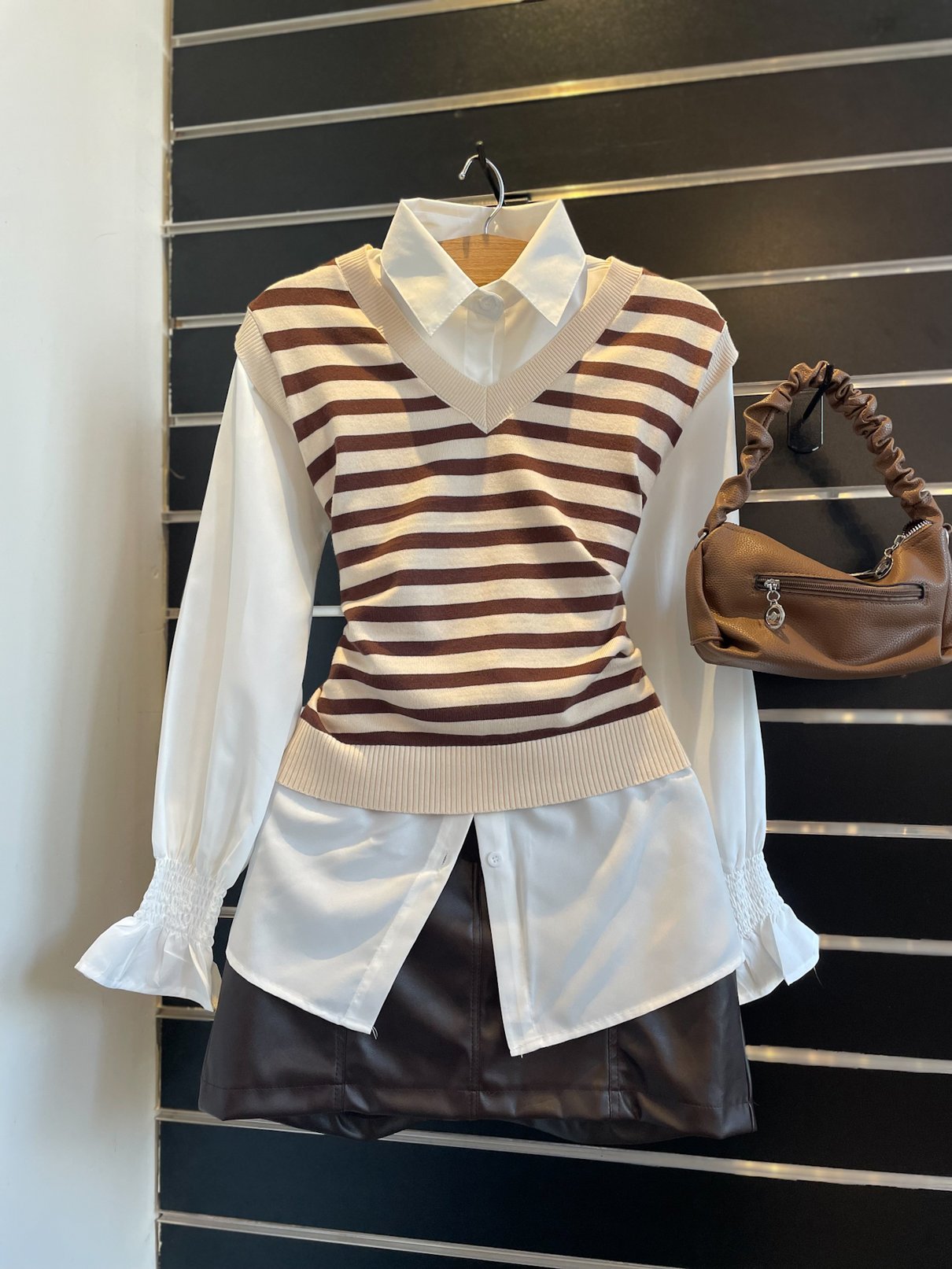 11 conjunto de camisa com colete de linha listrado isadora