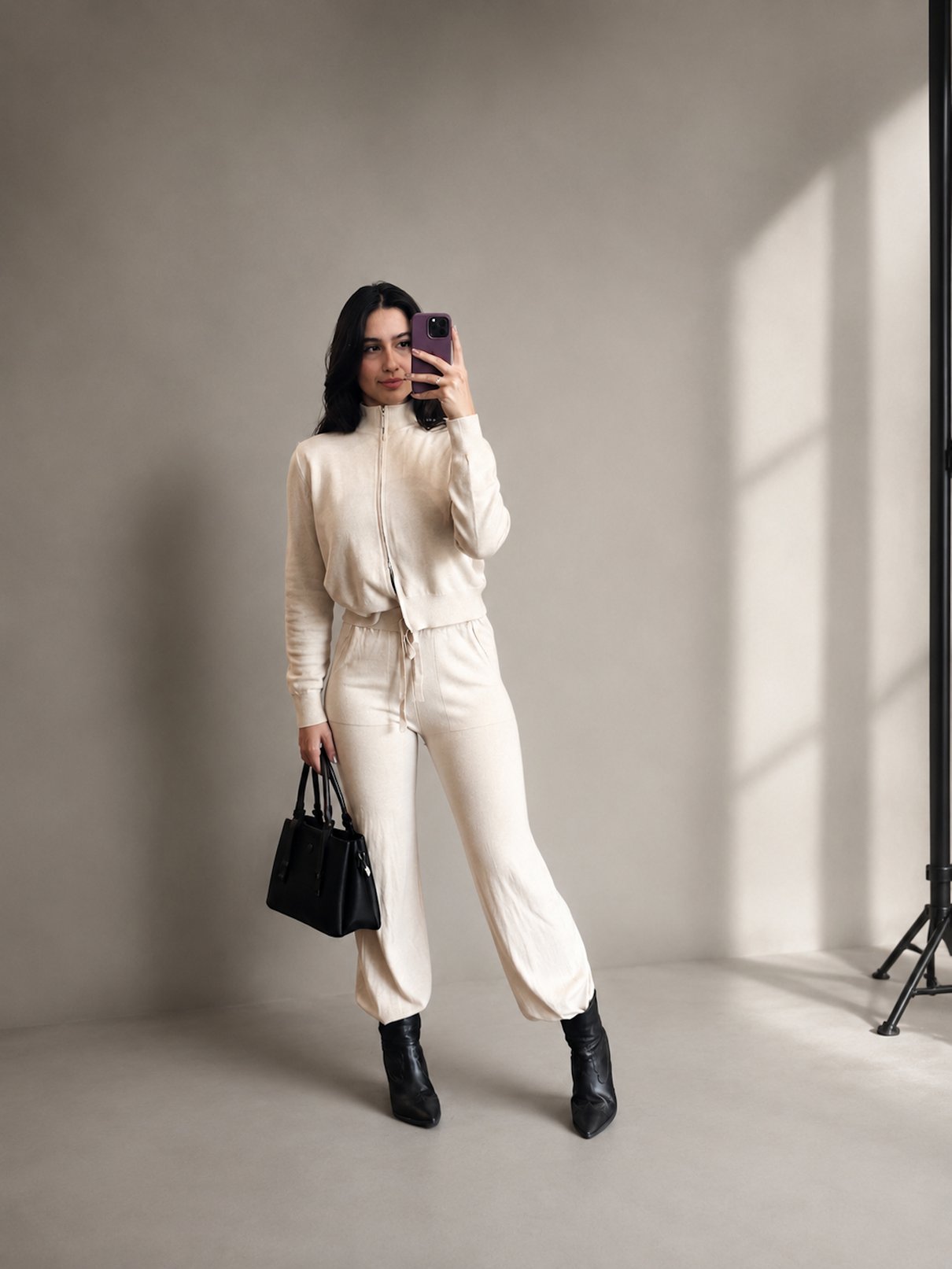 04 conjunto de blusa com ziper e calca pantalona em linha modal babi