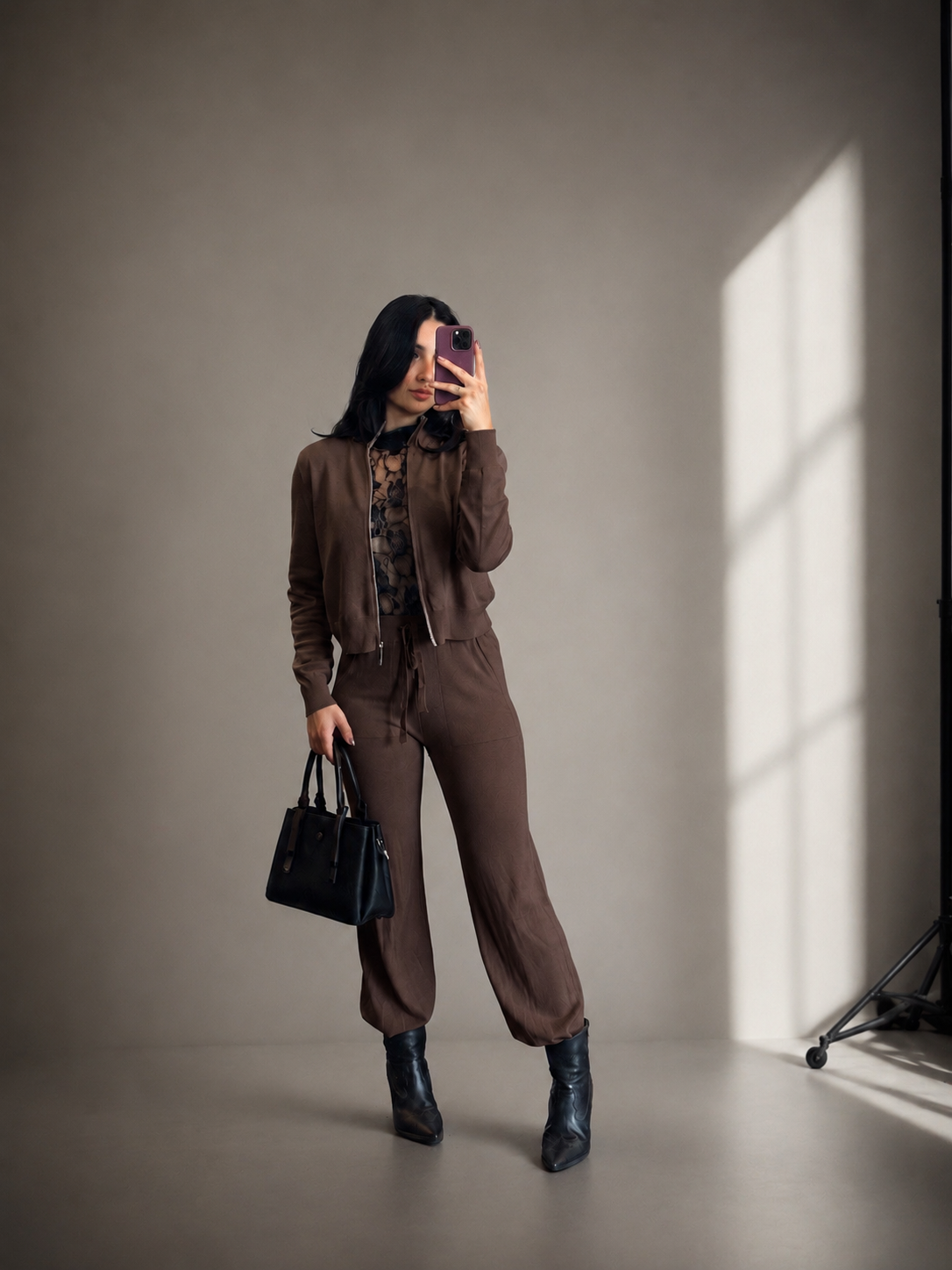 07 conjunto de blusa com ziper e calca pantalona em linha modal babi