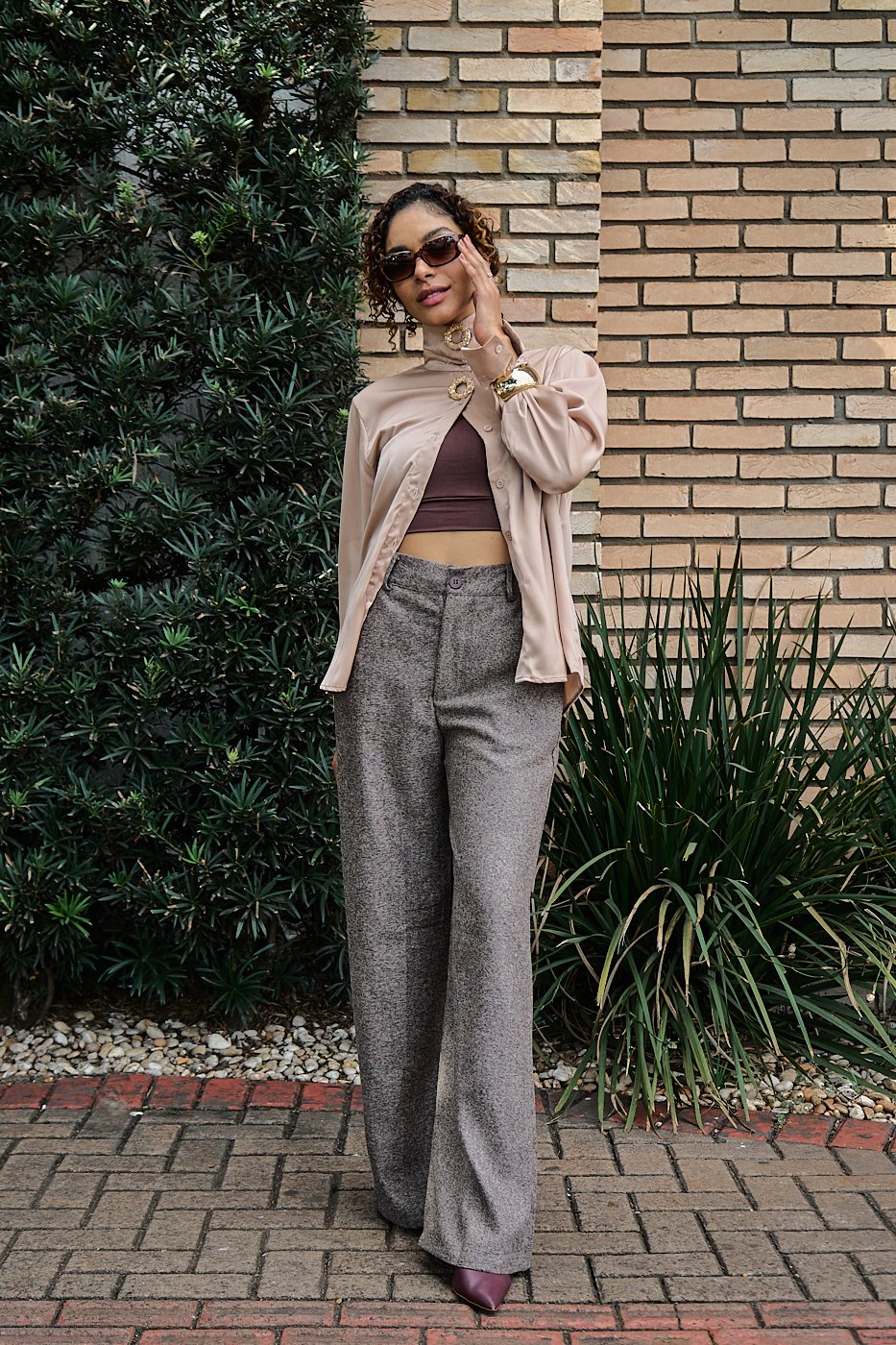 02 calca pantalona social tweed com lazinha kika